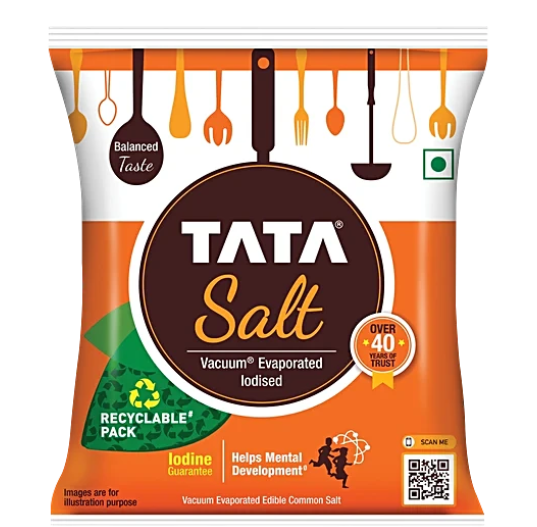Tata Salt Vacuum Evaporated Iodised Edible Common Salt, 1 kg Pouch